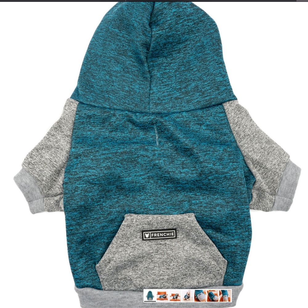 NEW Frenchie Dog Hoodie - Blue & Grey - Size L